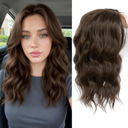 Curtain Bangs Hair Topper for Women, 16 Inch Human Hair, Chocolate Brown Variation