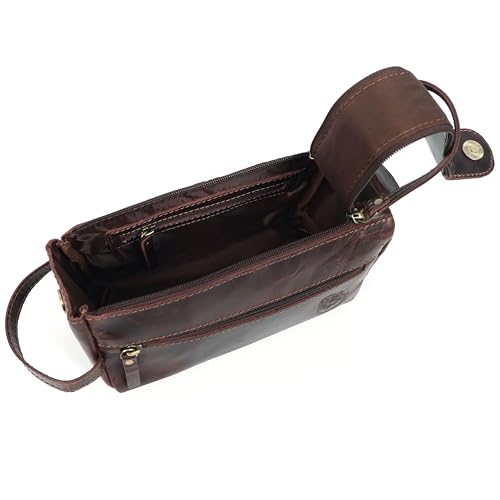 Toiletry Bag | Leather Dopp Kit for Men & Women ? Water-Resistant, Durable & Stylish ? Travel Organizer with Multiple Compartments | Grooming Essentials, Shaving & Makeup Pouch (Brown)