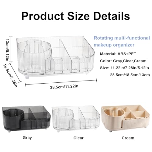 DASITON Clear Rotating Makeup Organizer with Multi-Compartment & Brush Holder