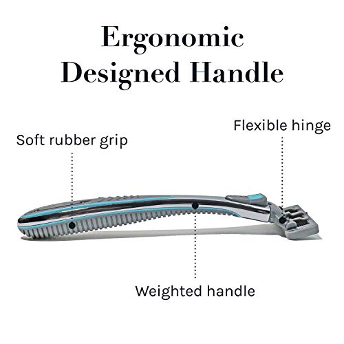 AOA Men's 6 Blade Razor Kit 7pcs in Kit Including 1pc Handle 5pcs Swedish Six-Blade Heads 1pc Stainless Steel Shower Hook Lubricating Aloe Vitamin E Strip for Comfortable Close Shave