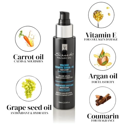 Volcanic Hair & Body Oil Serum 100ml with Argan, Grapeseed & Carrot Oils — Santo Volcano, Original / 3.38 Fl Oz