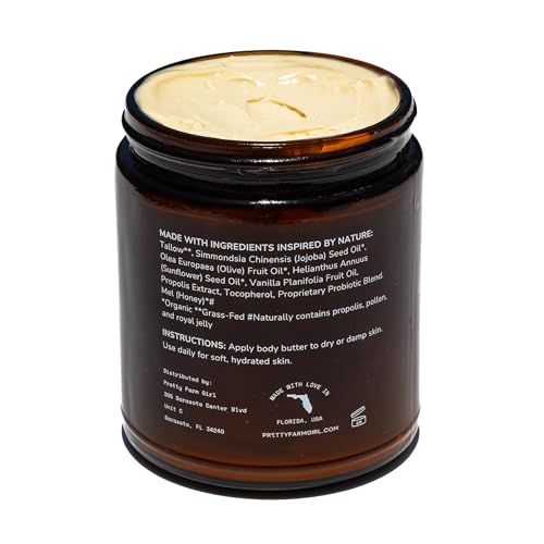 Pretty farm girl Vanilla Bean + Tallow Body Butter - Nourish, Sooth, and Moisturize - Lightly Whipped - All Skin Types - Full Body Use - Vanilla Scent, 5.4oz