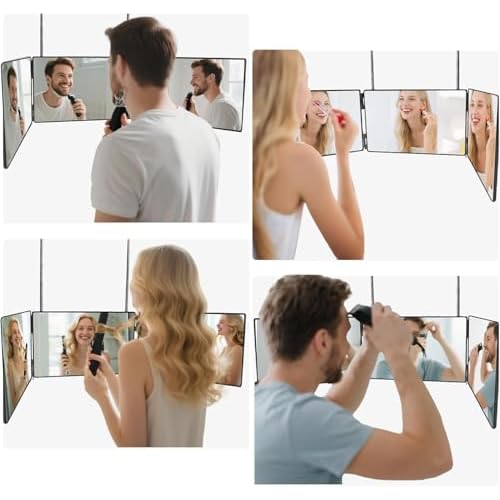 Kirli 3 Way Mirror for Self Hair Cutting ? 360¡Æ with LED Lighting, Portable Trifold Mirror to See Back of Head, Adjustable Hooks, Ideal for Men & Women Styling (Black)