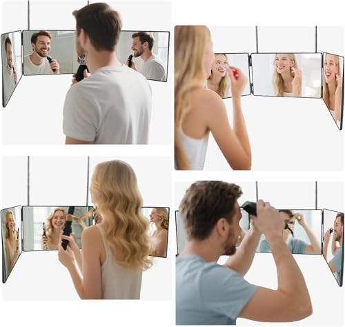 Kirli 3 Way Self Hair Cutting Mirror with LED Lighting - Black, Portable & Adjustable Hooks