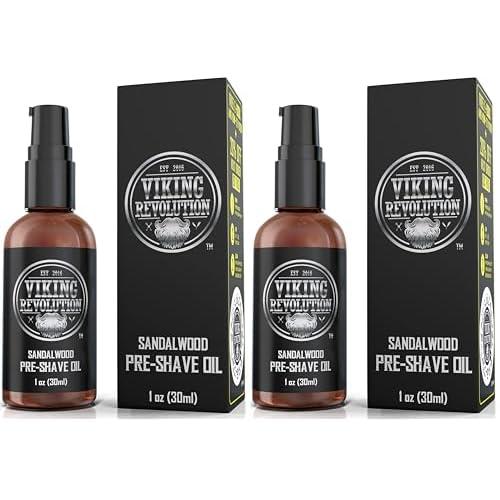 Viking Revolution Sandalwood Pre-Shave Oil for Men - Smooth, Irritation-Free Shave, 1 Fl Oz - All Skin Types (Pack of 2)