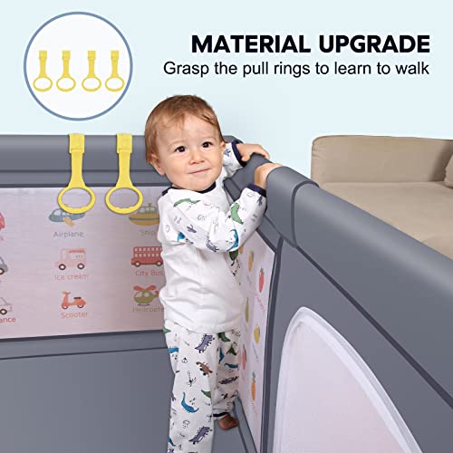 Baby Playpen Safety Gate 71x60in Extra Large Toddler Play Yard - Dark Grey