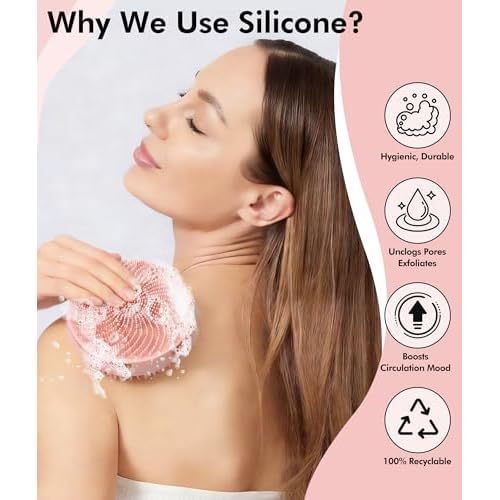 Silicone Body Scrubber - 3 Pack Dual-Sided Exfoliating & Massage Scrubber for Women & Men, Rich Foaming Gentle Back Scrubber for All Skin Types (Pink+Green+Grey)