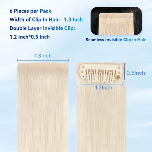 Seamless Clip-In Human Hair Extensions 14 Inch - Platinum Blonde 6Pcs