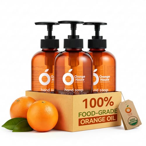 ORANGE HOUSE Liquid Hand Soap with Natural Food-Grade Orange Oil, Fresh Smell, 12 Fl Oz (3 Pack)
