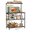 4-Tier Kitchen Storage Rack with Reversible Power Outlet - Rustic Brown, 31.5 Inch Microwave Stand & Coffee Bar