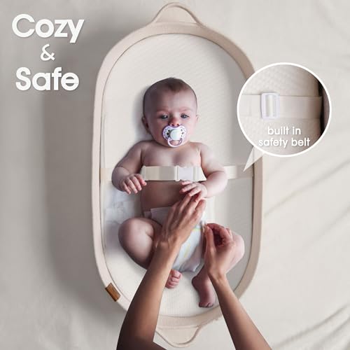 Baby Changing Basket with Diaper Caddy - Soft Waterproof Cover, Portable, Organic Cotton Rope - Soft Beige