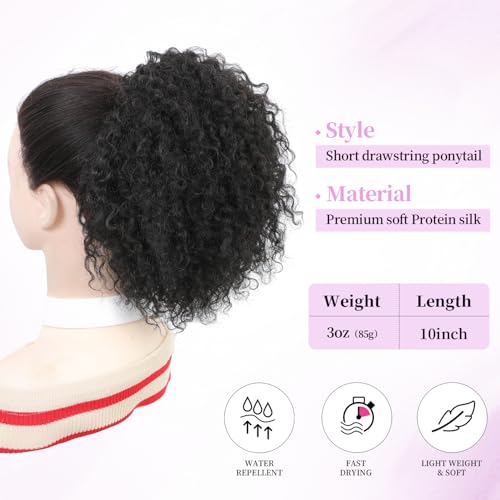Urbeauty 8 Inch Pink Mango Protein Silk Fiber Curly Ponytail Extension - Natural Afro Kinky Style