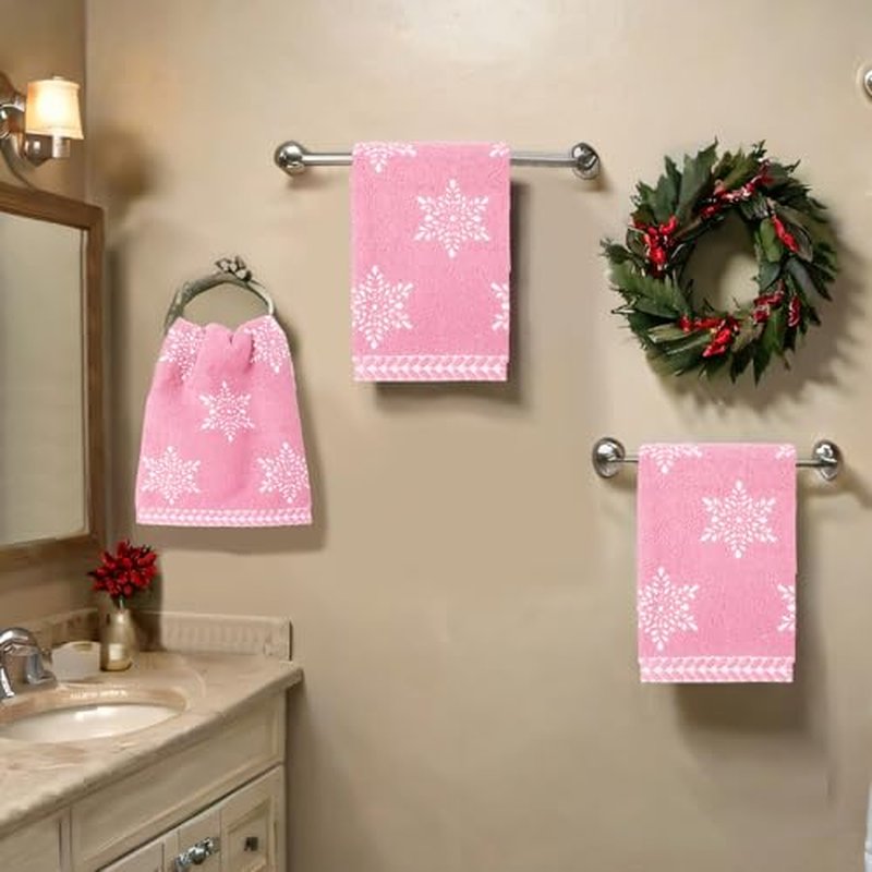 6 Pcs Christmas Washcloths Cotton Wash Cloths 13 X 13 Winter Xmas Kitchen Small Face Towels Absorbent Soft Bath Towels for Christmas Holiday Party Decor(Pink,Snowflakes)