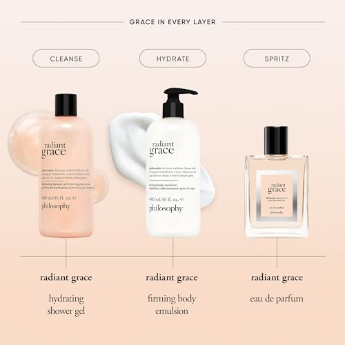 philosophy radiant grace hydrating bath & shower gel- cleanses, soothes & comforts dry skin - with notes of jasmine, black cherry & sandalwood - 16 fl oz