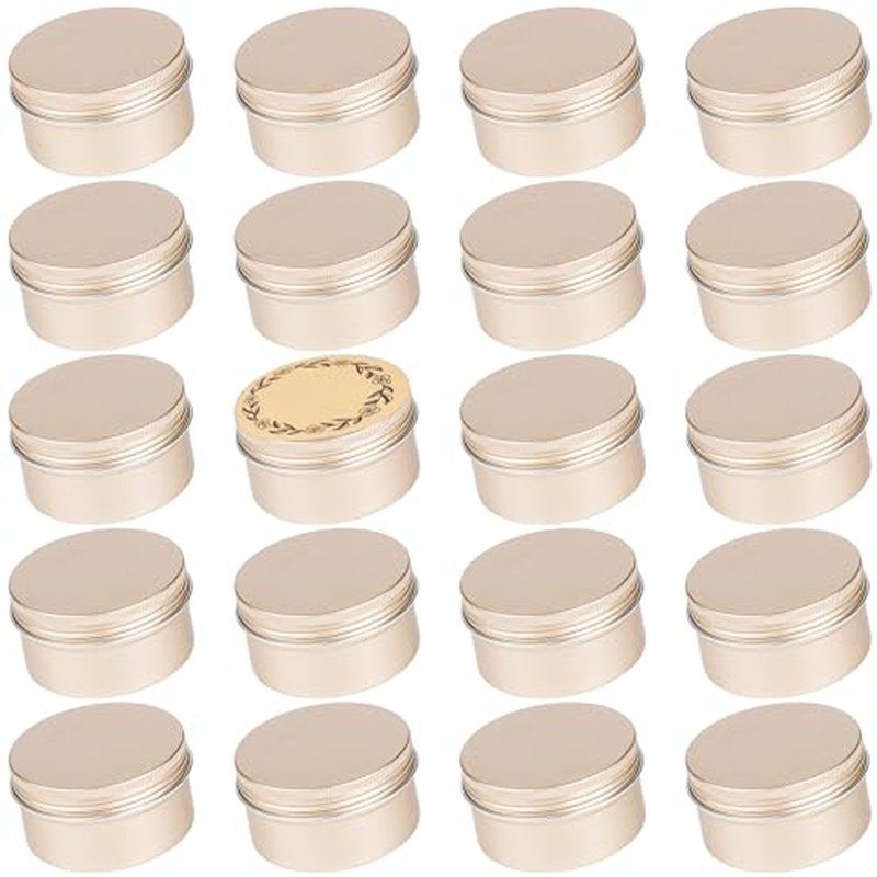24 Pack 4oz/120ml Screw Top Aluminum Tin Jars with Screw Lids and Blank Labels - Refillable 120ml Metal Containers for Lip Balms, Candles, Salves, Spices, Crafts(Champagne)