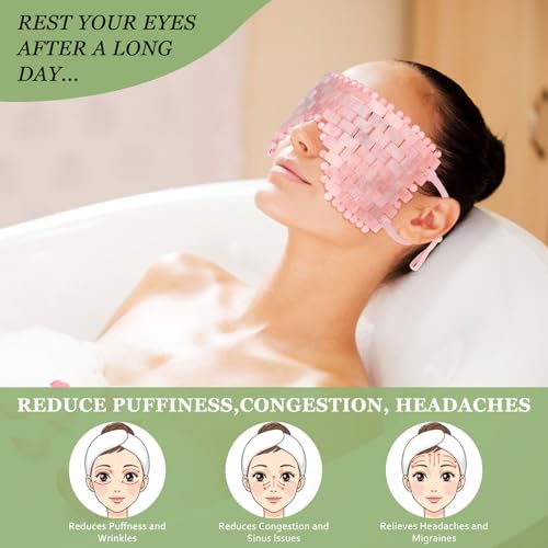 LazyGa 2Pcs Natural Jade & Rose Quartz Eye Mask Set - Relaxing Cooling & Warming Therapy