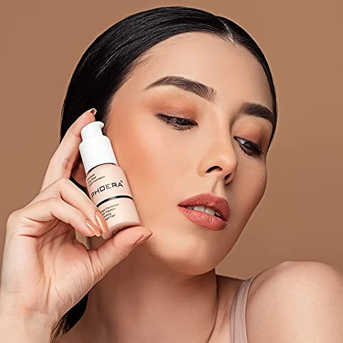 BestLand 2Pack PHOERA Foundation Full Coverage Liquid Foundation Cream - Long-lasting Lightweight Concealer - Oil-Free Formula - Natural Shade - Suitable for All Skin Types (102 Nude & 104 Buff Beige)