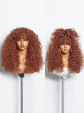 Ginger Curly Wig with Bangs - 20 Inch Synthetic Wigs for Black Women - Glueless, Natural Look