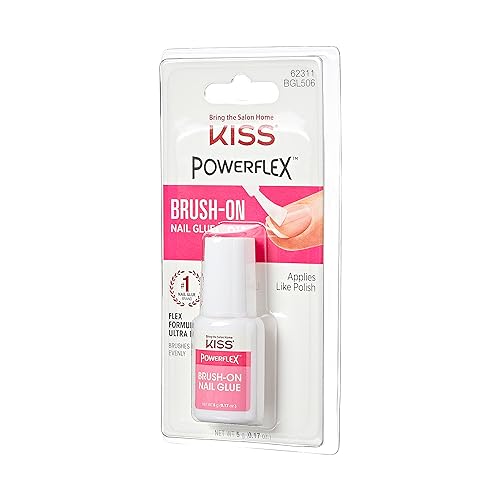 KISS PowerFlex Brush-On Nail Glue for Press On Nails, Ultra Hold Flex Formula Nail Adhesive, Includes One Bottle 5g (0.17 oz.) with Twist-Off Cap & Brush Applicator (Pack of 2)