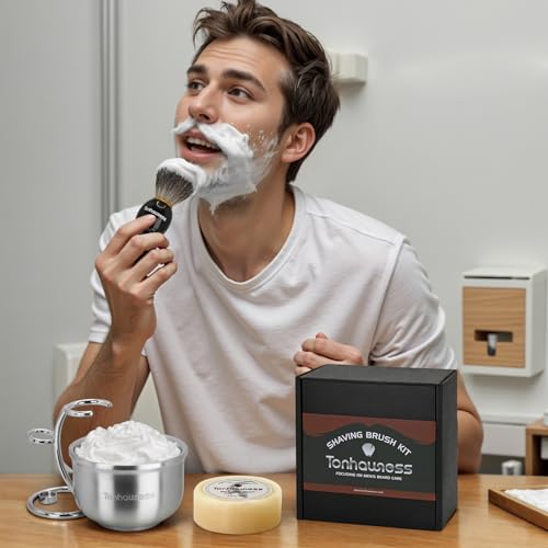 Badger Hair Shaving Brush Kit with Soap and Stand - 4-in-1 Men’s Grooming Set