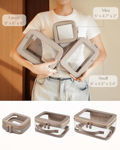Clear Cosmetic Bag Set for Women Travel Toiletry Organizer with Handle – Stone, Mini, Small & Large