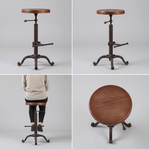 Industrial Retro Farm Wooden Tractor Bar Stool - Copper, Height Adjustable