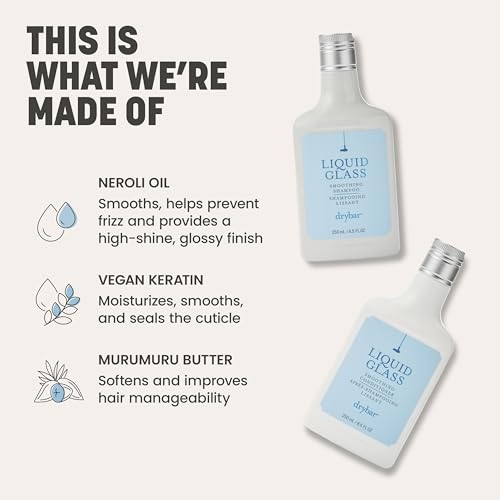 Liquid Glass Smoothing Shampoo with Vegan Keratin - 8.5 Fl Oz - All Hair Types, Frizz Control, Shine, Lightweight, Cruelty-Free