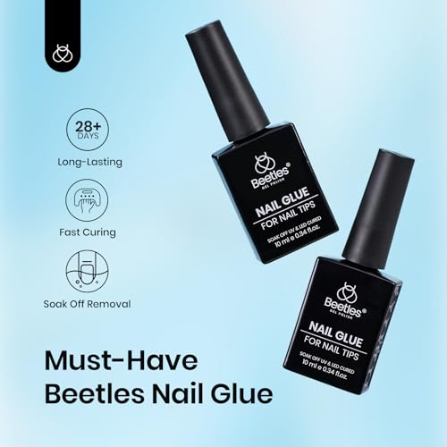 Beetles 9 in 1 Gel Nail Glue, 2pcs 10ml UV Nail Glue for Clear Nail Tips Acrylic Nails, Super Strong for False Nails, Base Coat, Rhinestones, Blooming Gel, Long Lasting 28+ Days, U V Light Required