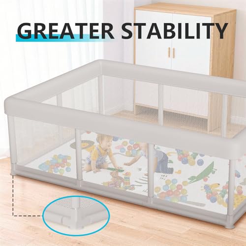 Large Baby Playpen 74x50 Inches with Mat, Pet-Free, Safe Anti-Collision Mesh