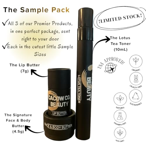 The Sample Pack - Travel Size of our 3 Signature Products - The Lip Butter, The Face & Body Butter, The Lotus Tea Toner