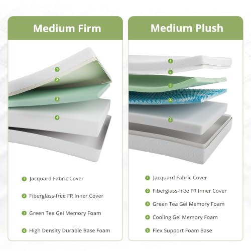 EGOHOME Medium Firm 6-Inch Twin Memory Foam Mattress with Cooling Green Tea Gel