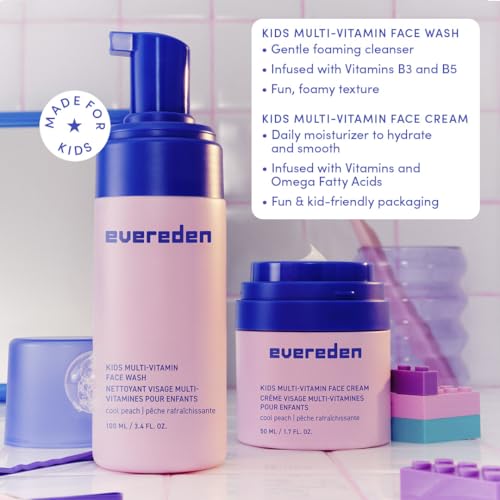 Evereden Kids Happy Face Duo Cool Peach and Baby Lip Balm - Multi-Vitamin Kids Face Wash, Face Cream and Baby Lip Balm Set - Clean & Vegan Skin Care Toddlers 3+ - Moisturizing & Comforting