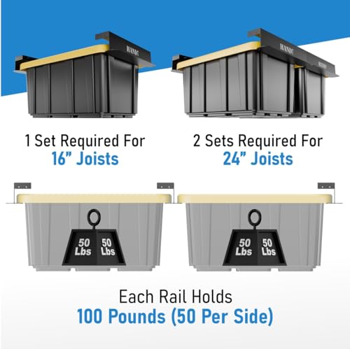 HANDT 6 Bins Garage Ceiling Storage Rack - Heavy Duty Overhead Shelving System, Connectable Metal Rails, Supports Up To 100 Lb, Black