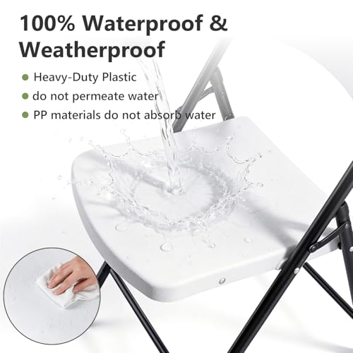 4-Pack Outdoor Folding Chairs, White Heavy-Duty 350lb Capacity – Portable Indoor/Outdoor Seating, Solid Back