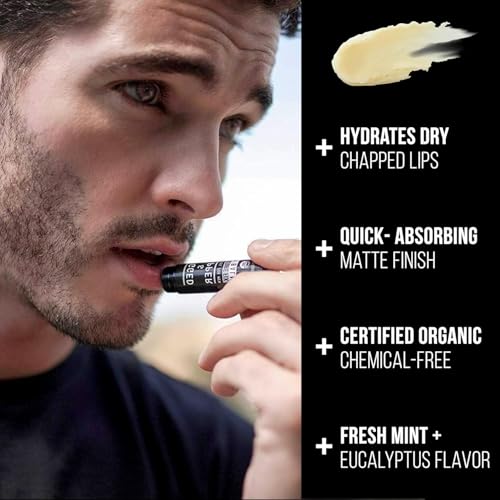 Men's Organic Lip Balm Set - Hydrating, Natural, Non-Greasy Chapstick - 4 Pack