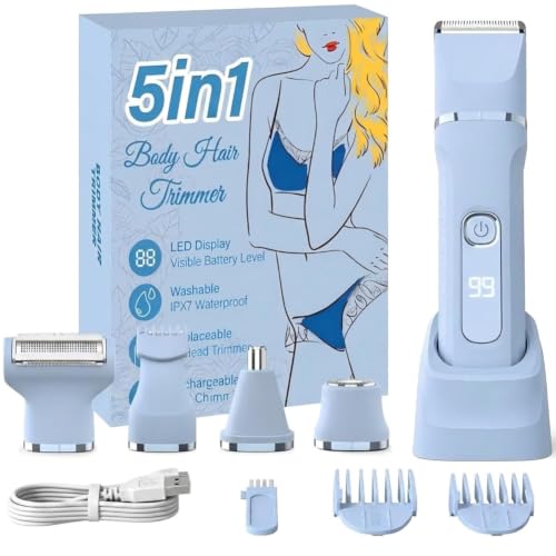 Blue 5-in-1 Women's Electric Bikini Trimmer & Shaver Waterproof Cordless