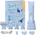 Blue 5-in-1 Women's Electric Bikini Trimmer & Shaver Waterproof Cordless