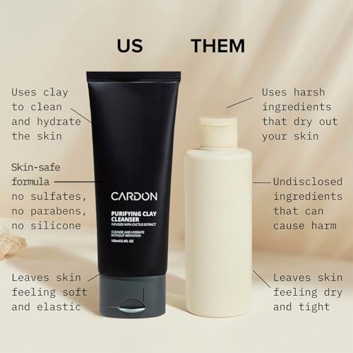 Men's Purifying Clay Face Wash with Cactus & Natural Ingredients - 3.4 fl oz - Gentle Deep Pore Cleansing