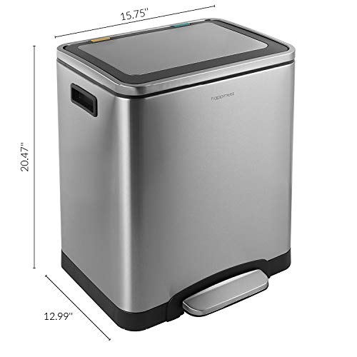 Happimess 7.9 Gallon Double Bucket Stainless Steel Trash Can Platinum Silver