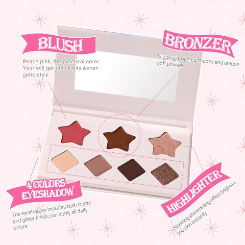 VIOLA HOUSE All In One Face Palette,Velvety-Smooth Buildable & Blendable Formulas,Bronzer,Eye shadow,Highlight 8.5g (Dark)