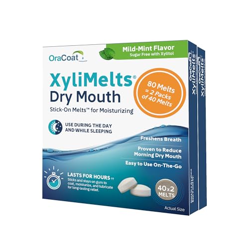 Oracoat XyliMelts Dry Mouth Relief Discs - 80 Count, Sugar-Free, Mild Mint, 8-Hour Relief (Pack of 2)