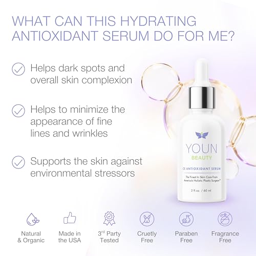 YOUN Beauty 20% Vitamin C Face Serum with Hyaluronic Acid, Ferulic Acid & Vitamin E by Holistic Plastic Surgeon Dr. Anthony Youn | Antioxidant Serum for Face for Skin Hydration, 60 ml