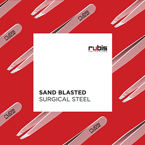 Rubis Classic Stainless Steel Slanted Tweezers for Precise Eyebrows and Hair Removal, 1K108, Pink,Rubis Switzerland Swiss Made World Renowned Precision