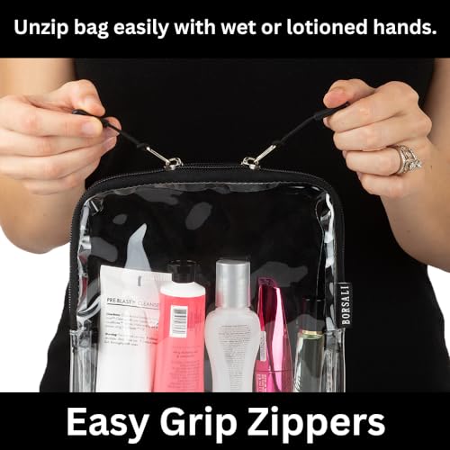 BORSALI TSA Approved Clear Toiletry Bag Set of Three Colors. Breeze Through Security, Access Items Fast and Organize Travel items by Color