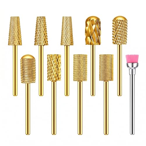 Honoson 10 Pcs Gold Nail Drill Bits Set - Tungsten Carbide Nail Tool