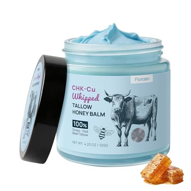 25,000ppm GHK-Cu Copper Peptides Whipped Beef Tallow for Skin, Grass Fed Tallow and Honey Balm with Manuka Honey & Vitamin E, High Potency Tallow Face Moisturizer for Firming & Repair 4oz