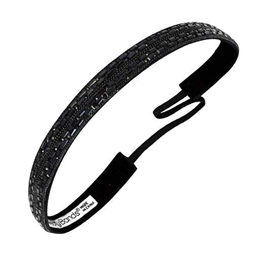 Black Velvet-Lined Jeweled Headband - Non-Slip Sparkly Bling Hair Accessory