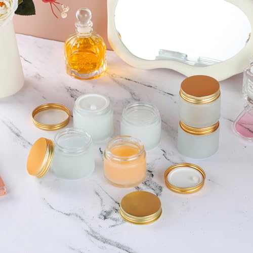RAMFIYN 24 Pack 2oz Frosted Glass Cosmetic Jars with Gold Lids — Sample & Travel Containers