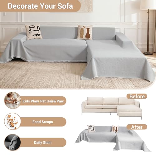 Oversize Couch Cover for Sectional Sofa - Light Grey XX-Large 71x118+91x134, Washable Furniture Protector
