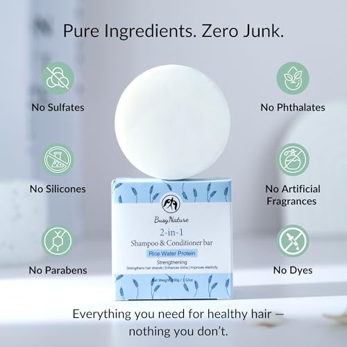 Rice Water Protein 2-in-1 Shampoo & Conditioner Bar, Strengthening & Shine, Vegan, 100g